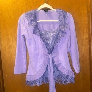 Cashmere cardigan and Lace top